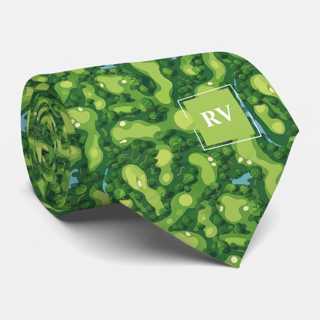 Green Golf Course Monogram Krawatte (Gerollt)