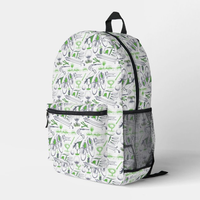 Green Golf Icons Muster Bedruckter Rucksack (Rückseitige Ecke Rechts)