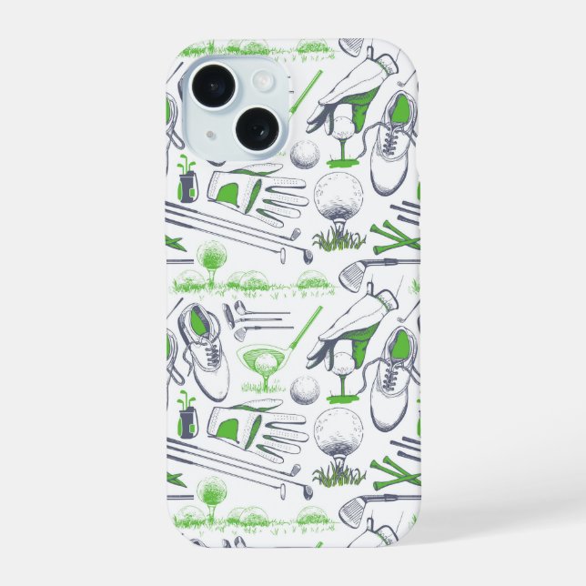 Green Golf Icons Muster iPhone 15 Hülle (Rückseite)