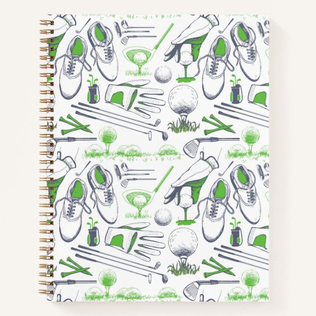 Green Golf Icons Muster Notizbuch (Vorderseite)