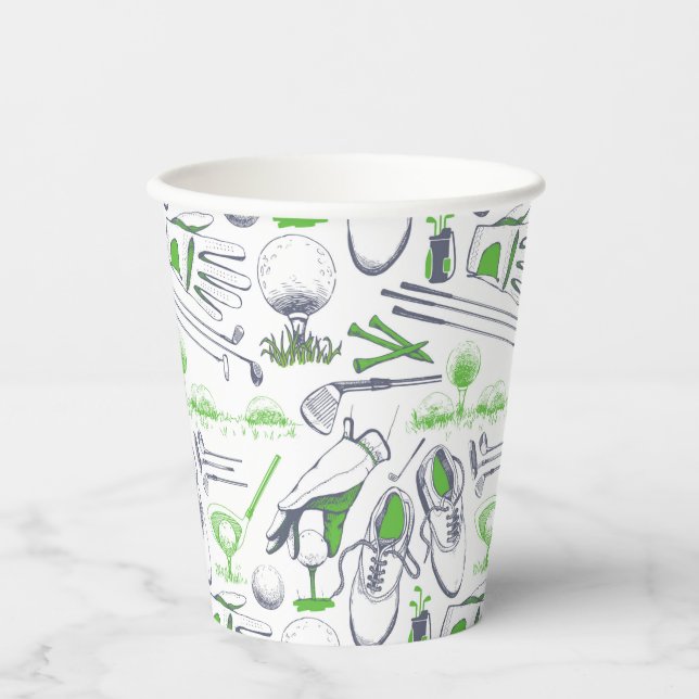 Green Golf Icons Muster Pappbecher (Vorderseite)