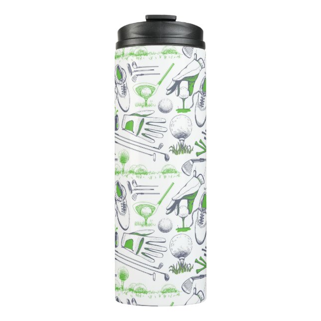 Green Golf Icons Muster Thermosbecher (Vorderseite)