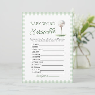 Green Golf New to the Club Baby Word Scramble Game Einladung