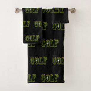 Green Golf Picture Logo auf Schwarz Badhandtuch Set