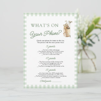 Green Golf What's on Your Phone Baby Shower Game Einladung