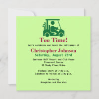 Green Golfer en chariot Retraite Party Invitation