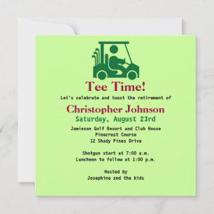 Green Golfer en chariot Retraite Party Invitation