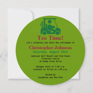 Green Golfer en chariot Retraite Party Invitation