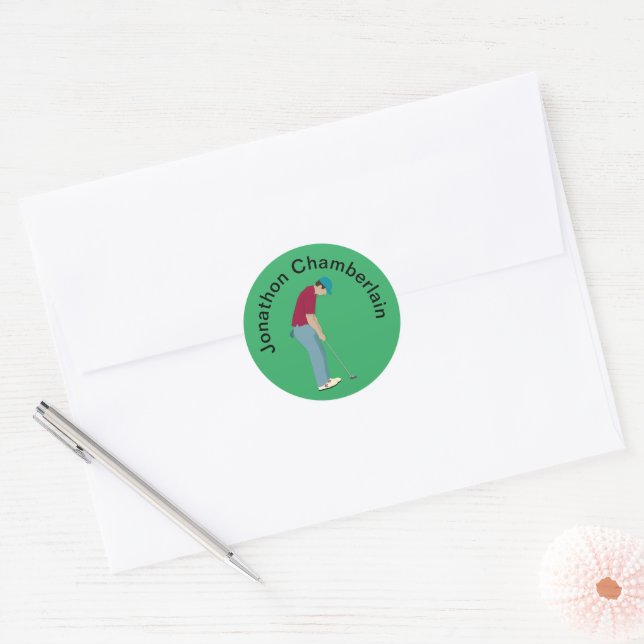 Green Golfer Putting Golf Ball Design Runder Aufkleber (Umschlag)