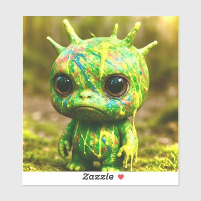 Green Goo Monster - Creepy Niedlich Canvas Print Aufkleber (Blatt)