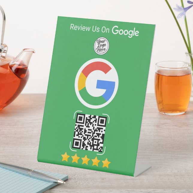 Green Google Review Business Stand with QR Code Sockelschild (In Situ)