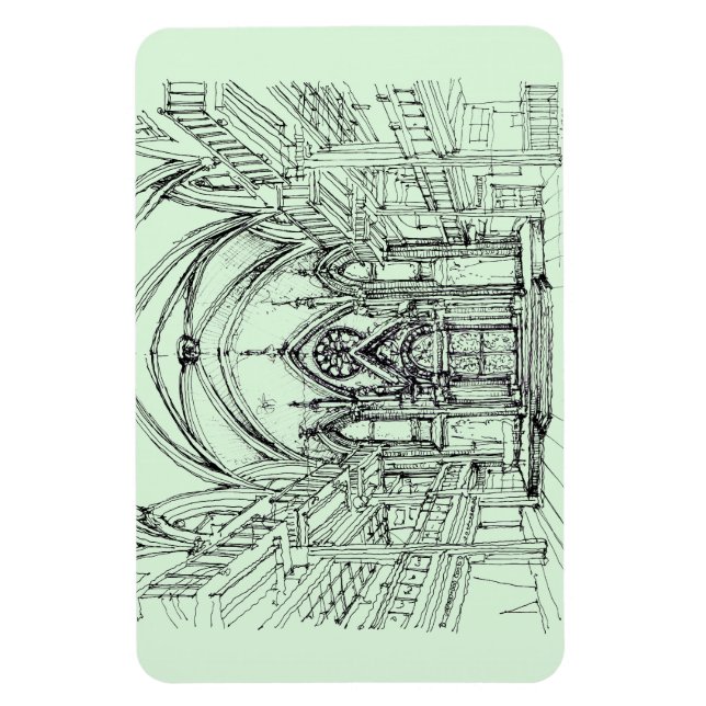 Green Gothic NYC-Synagoge Magnet (Vertikal)