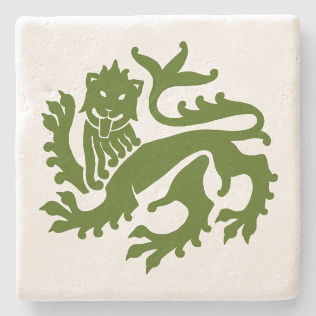Green Gothic Revival Lion Marble Stone Untersetzer (Vorderseite)