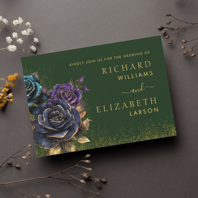 Green Gothic Rose Glitzer Hochzeitseinladung Einladung (Von Creator hochgeladen)