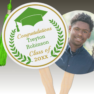 Green Grad Cap Abschluss Foto Hand Fan Fächer