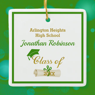 Green Grad Cap und Diploma Keramik Ornament