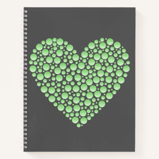 Green Gradient Heart Circles – Dark Grey Minimal Notizbuch