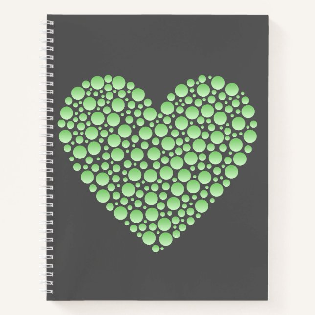 Green Gradient Heart Circles – Dark Grey Minimal  Notizbuch (Vorderseite)