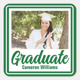 Green Graduate Foto Personalisiert Abschluss Quadratischer Aufkleber