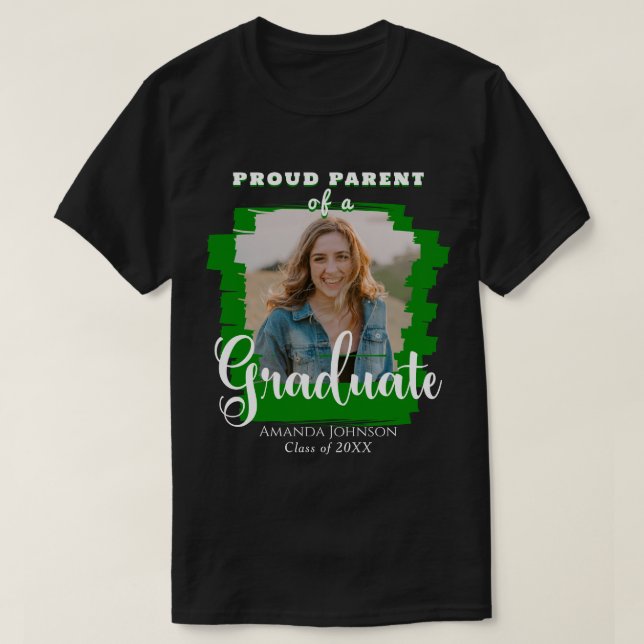 Green Graduate Foto Proud Eltern Abschluss T-Shirt (Design vorne)