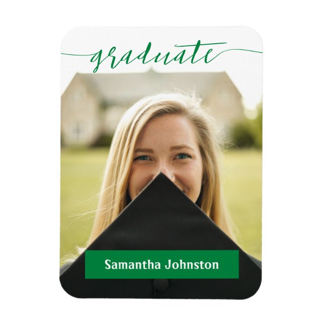 Green Graduate Script Modernes Foto Magnet (Vertikal)