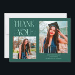 Green Graduate Thank You 2-Photo  Ankündigung<br><div class="desc">Modern and whimsical graduation announcement photo card featuring 2 photos on the front and 1 on the back. The text says "THANK YOU" with twinkling stars. Add the graduate's name,  information,  and message to personalize this card. Green.</div>
