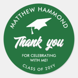 Green Graduating Class Thank You Grad Cap Runder Aufkleber