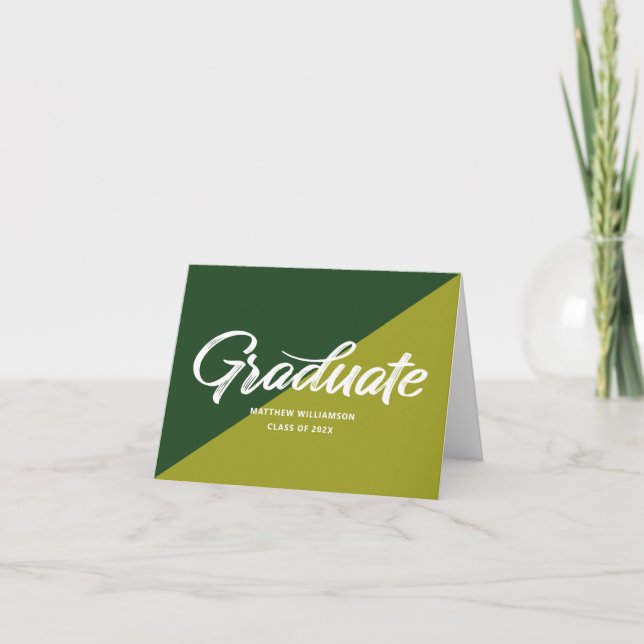 Green Graduation Bold Retro Script Cap Icon Simple Dankeskarte (Vorderseite)