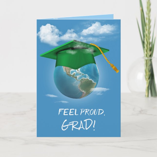 Green Graduation Cap on Planet Earth Karte (Vorderseite)