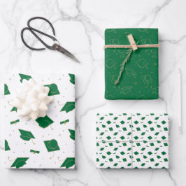 Green Graduation Cap Toss Geschenkpapier Set