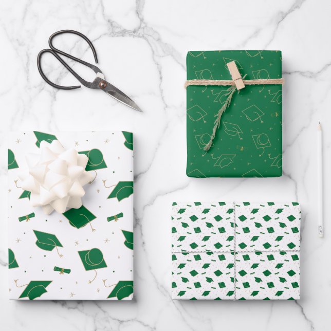 Green Graduation Cap Toss Geschenkpapier Set (Vorderseite)