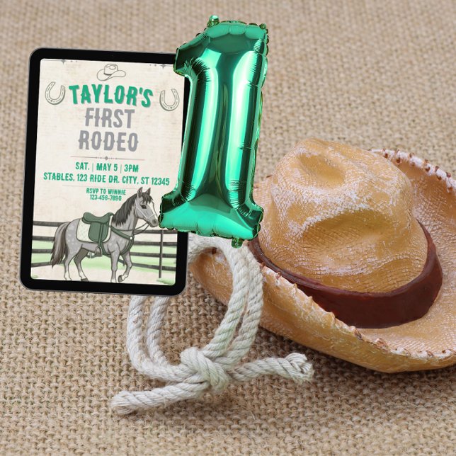 Green Grau 1. Rodeo mit Pferdegeburtstag Einladung (Von Creator hochgeladen)