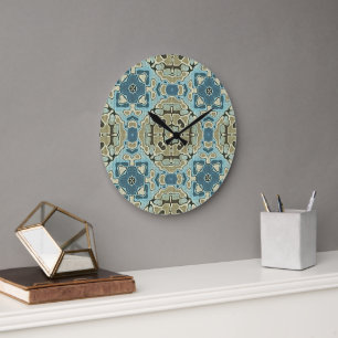 Green Gray Aquamarin Blue Ochre Angesagter Bohemis Große Wanduhr