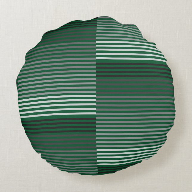 Green, Gray, Black, White Stripes Rundes Kissen (Rückseite)