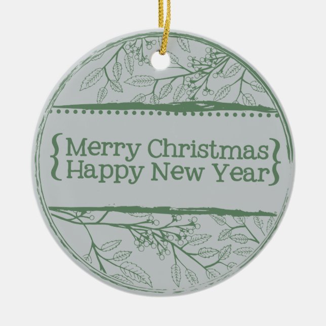 Green Gray Blätter Weihnachten Keramik Ornament (Vorne)