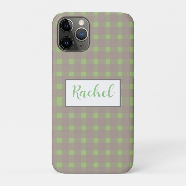 Green Gray Gingham Personalisiert Case-Mate iPhone Hülle (Rückseite)
