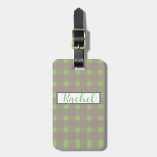 Green Gray Gingham Personalisiert Gepäckanhänger