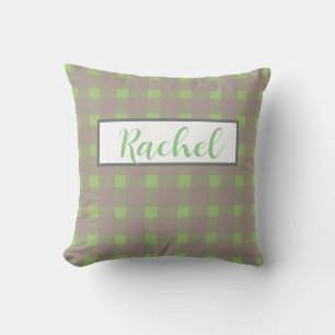 Green Gray Gingham Personalisiert Kissen