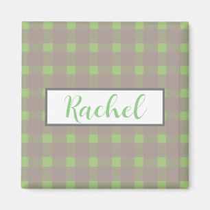Green Gray Gingham Personalisiert Magnet