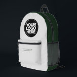 Green Gray | Personalisiertes Firmenlogo und Text Bedruckter Rucksack<br><div class="desc">Stilvoll dunkelgrün und hellgrau | Personalisiertes Firmenlogo und Text Moderner Business-gedruckter Rucksack</div>