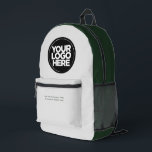 Green Gray | Personalisiertes Firmenlogo und Text Bedruckter Rucksack<br><div class="desc">Stilvoll dunkelgrün und hellgrau | Personalisiertes Firmenlogo und Text Moderner Business-gedruckter Rucksack</div>