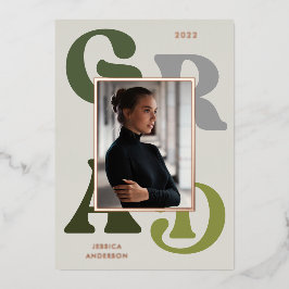 Green Gray Retro Typografy Foto 2022 Abschluss Folieneinladung