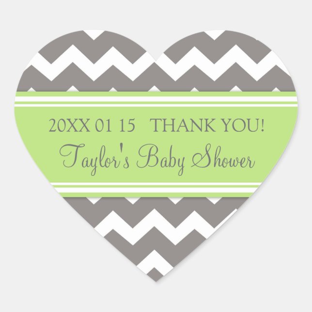 Green Gray Zickzack Baby Shower Pflegeaufkleber Herz-Aufkleber (Vorderseite)