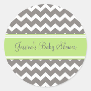 Green Gray Zickzack Baby Shower Pflegeaufkleber Runder Aufkleber
