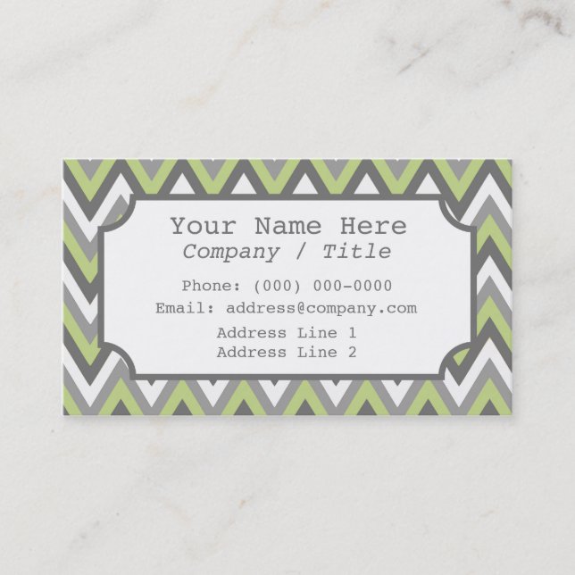 Green Gray Zickzack Label Business Card Visitenkarte (Vorderseite)