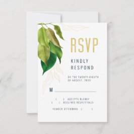 Green Green Green Gold Blätter Line Art RSVP Karte