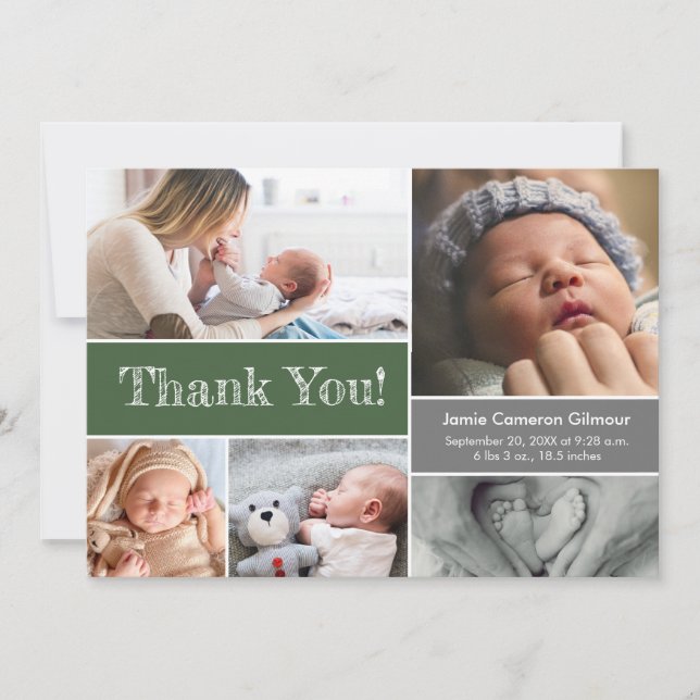 Green Grey Baby shower photo Collage Merci (Devant)