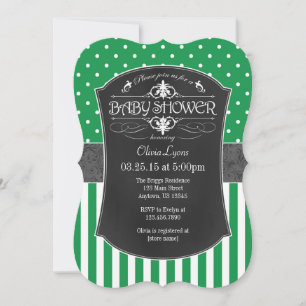 Green Grey Chalkboard Stripes Baby Dusche laden ei Einladung
