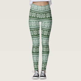 Green Grey Christmas Poinsettia Imitate Strick Pat Leggings