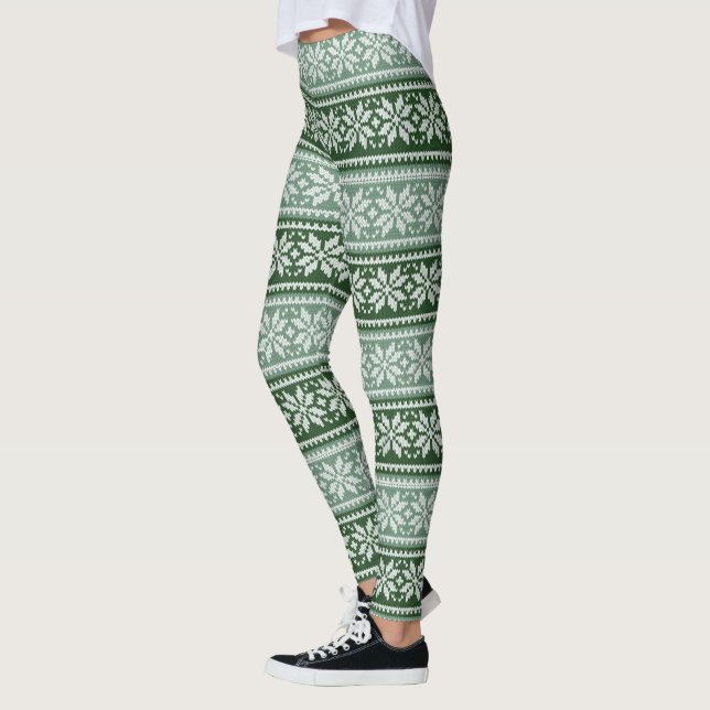 Green Grey Christmas Poinsettia Imitate Strick Pat Leggings (Links)